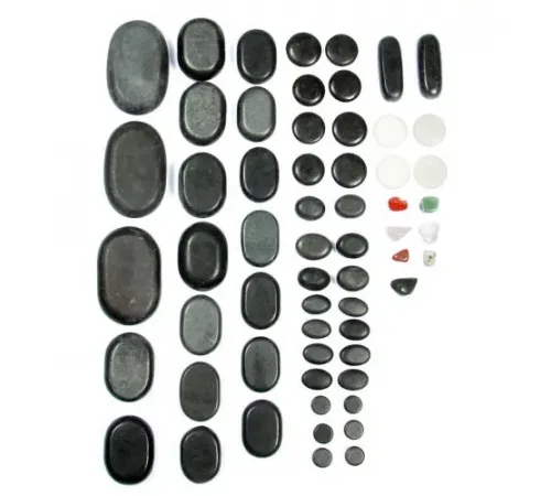 Набор массажных камней из базальта в коробке из бамбука (60 шт.) НК-3Б