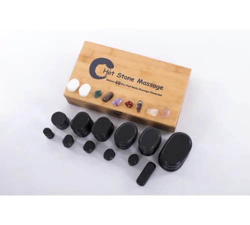 Нагреватель для камней HSH18+Набор массажных камней из базальта в коробке из бамбука (60шт.) H60TC