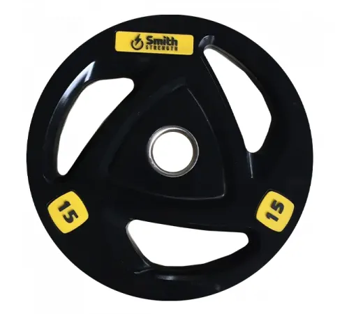 Диск для штанги Smith WP085-15 c 3-м хватом, обрезиненный, 15кг